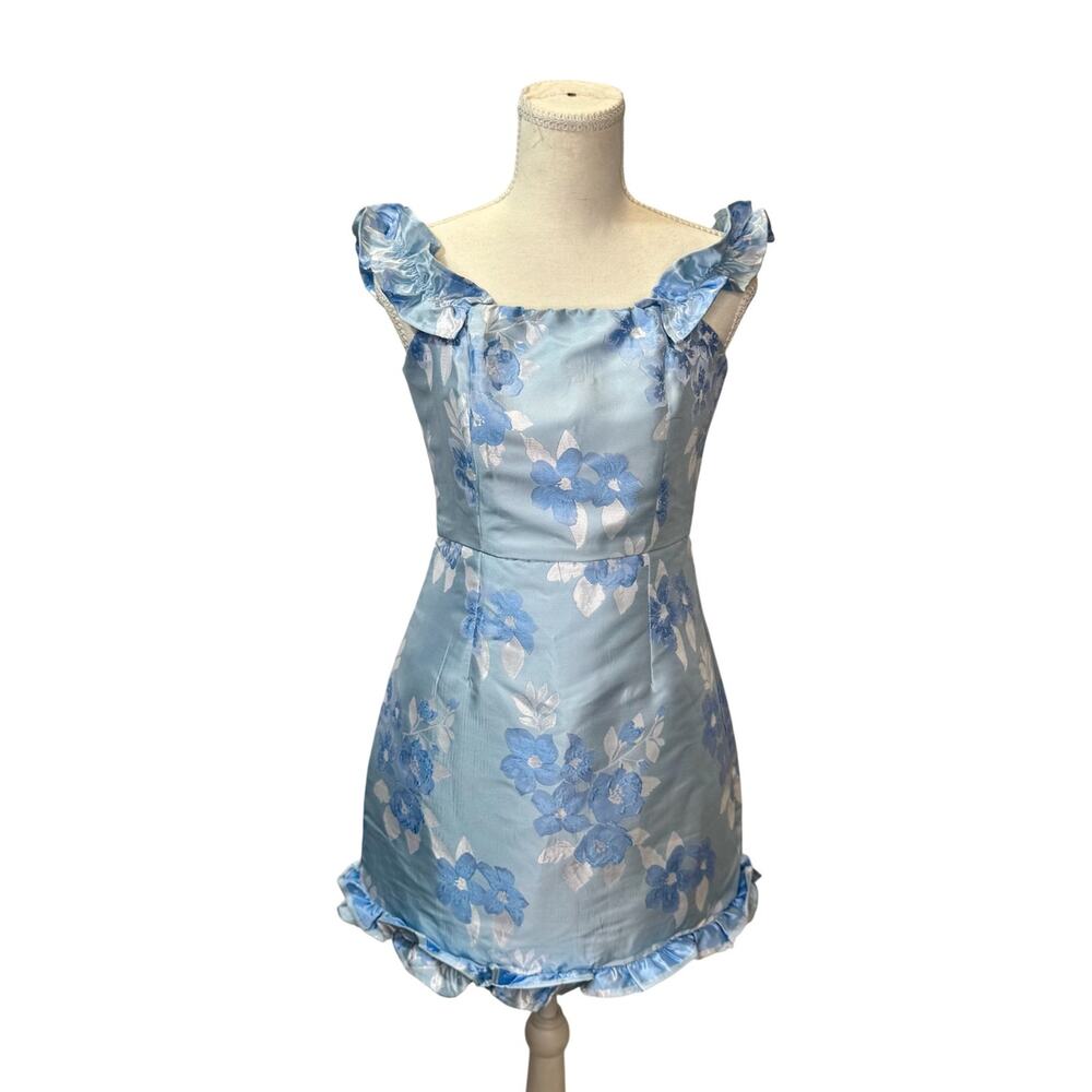 Lulus Pop the Bottle Mini Dress Blue Women’s Small Bridal Regencycore Bridgerton - Picture 2 of 16